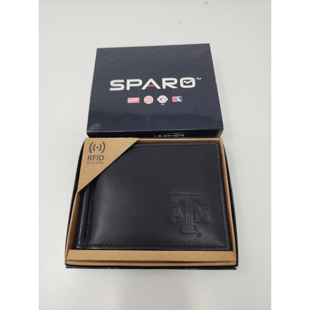 Sparo Mens Texas A&M Bifold Wallet Money Clip Black Leather Casual Size OS